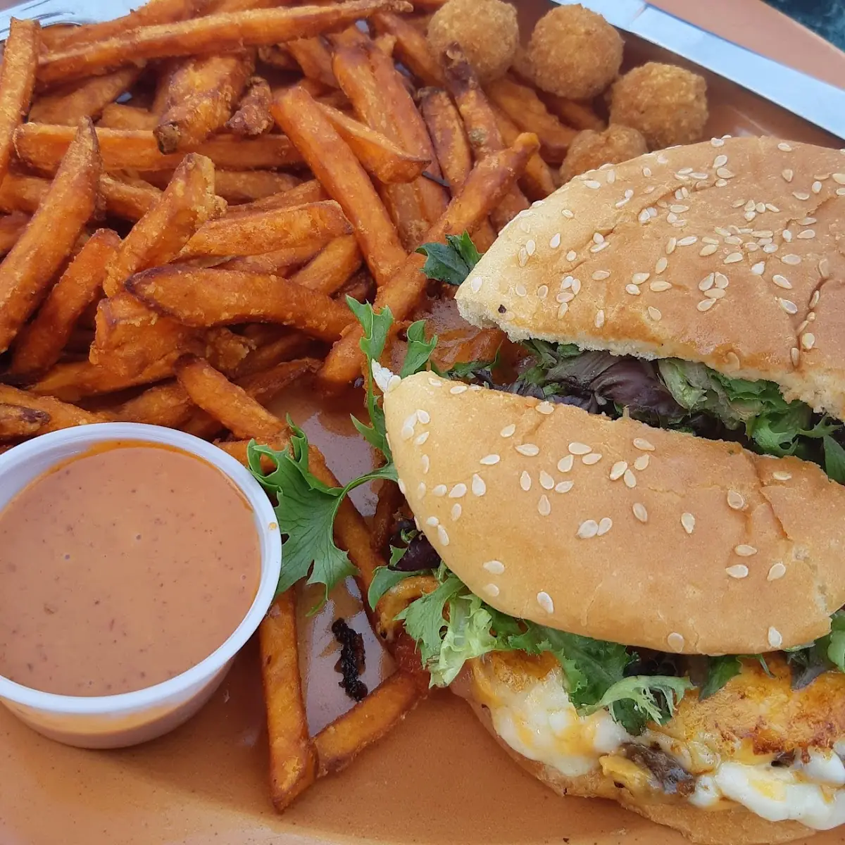 Waterfront Burger and Sweet Potato Fries