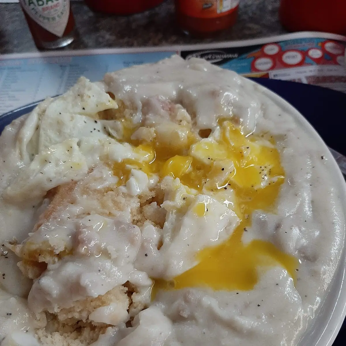 Biscuits and Sausage Gravy with Eggs