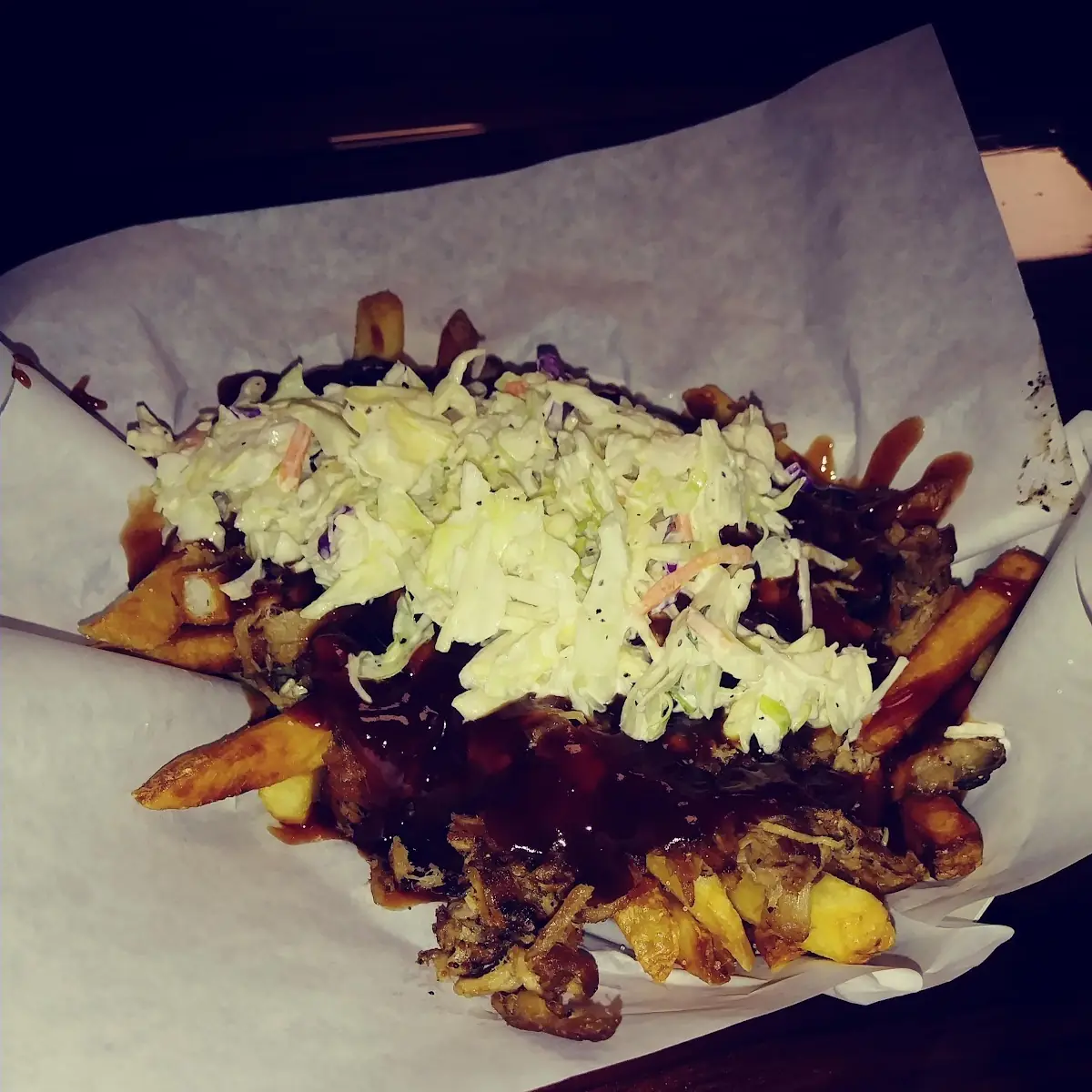 Pulled Pork French Fries with Cole Slaw