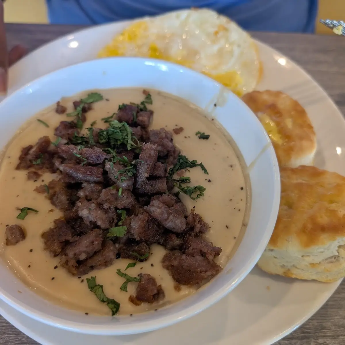 Biscuits Gravy and Scrambled Eggs
