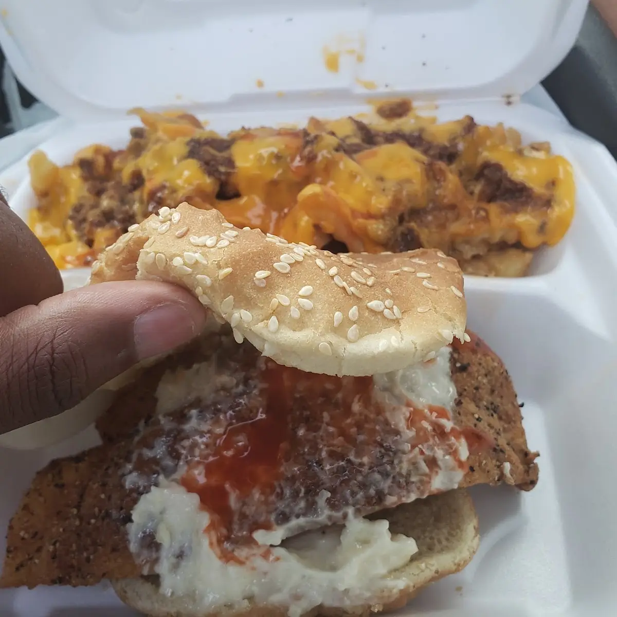 Fish Sandwich with Chilli Cheese Fries