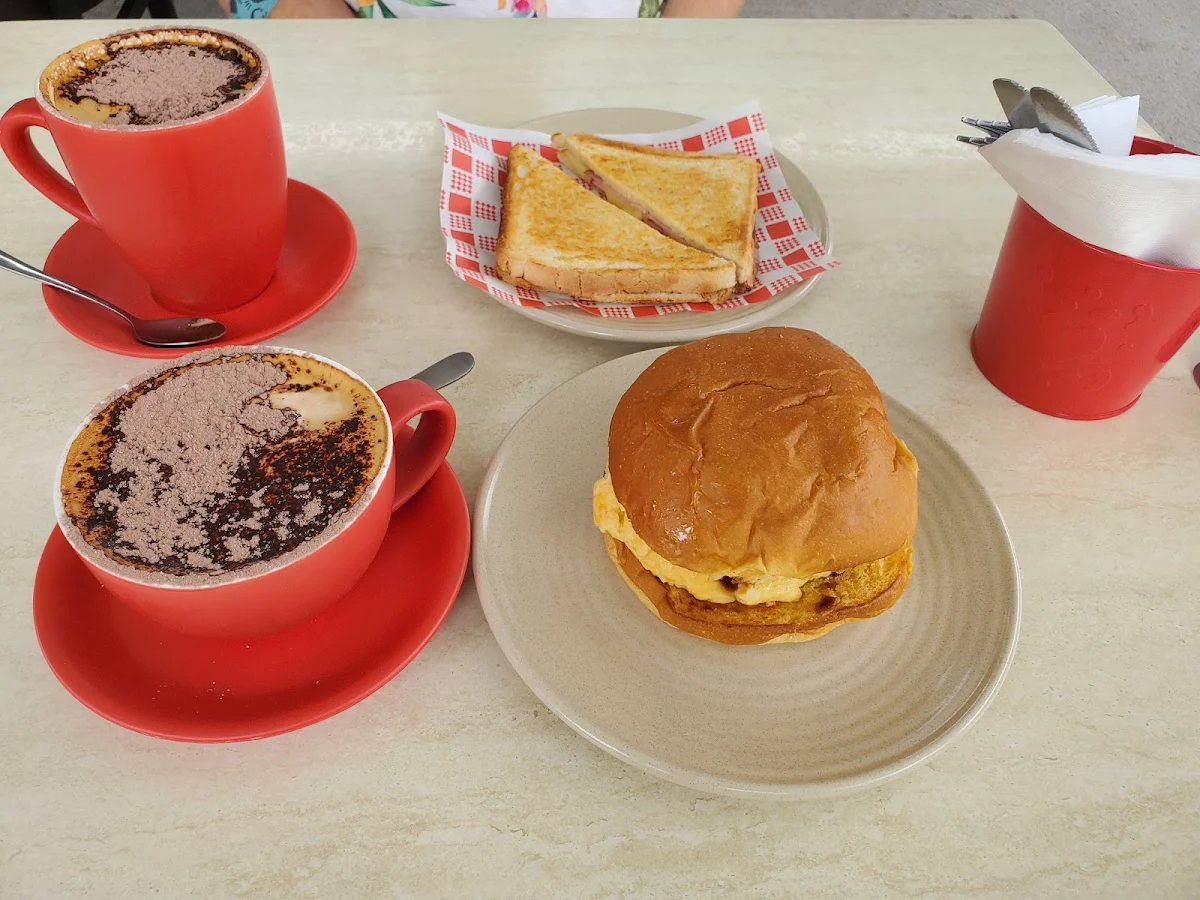 Breakfast Toastie & Burger with Cappuccino
