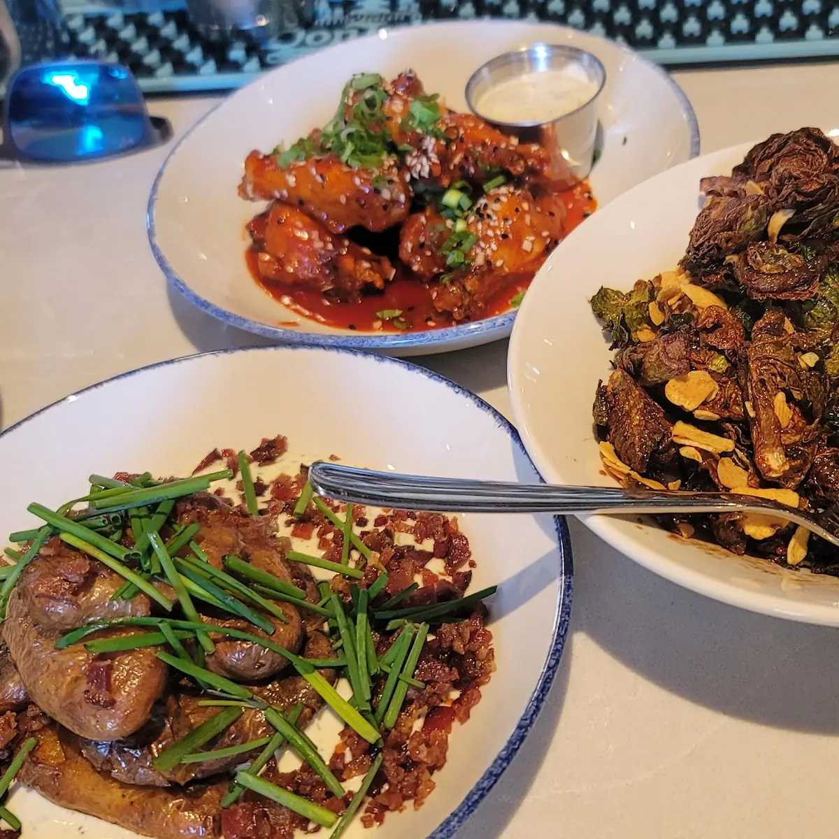 Chicken Wings Brussels Sprouts Potato Skins