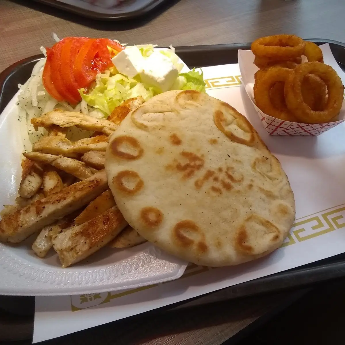 Chicken Gyro and Onion Rings