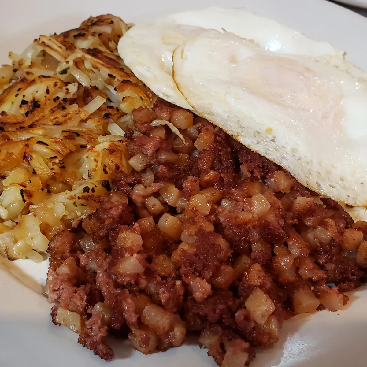 Eggs Corned Beef Hash and Hash Browns