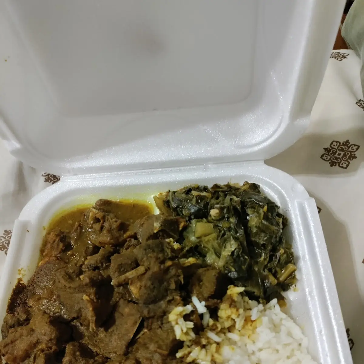 Curry Goat Collard Greens White Rice