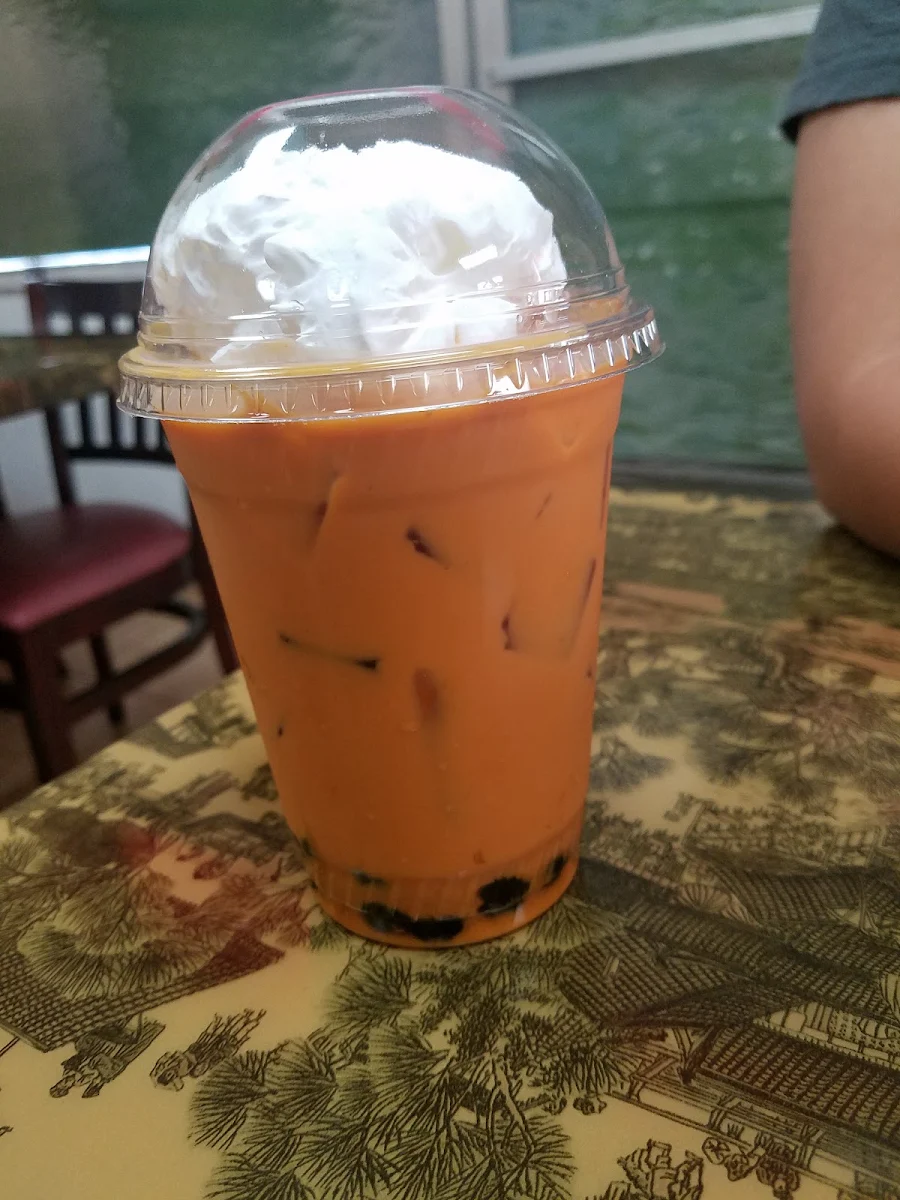 Thai Tea with Boba and Whip Cream