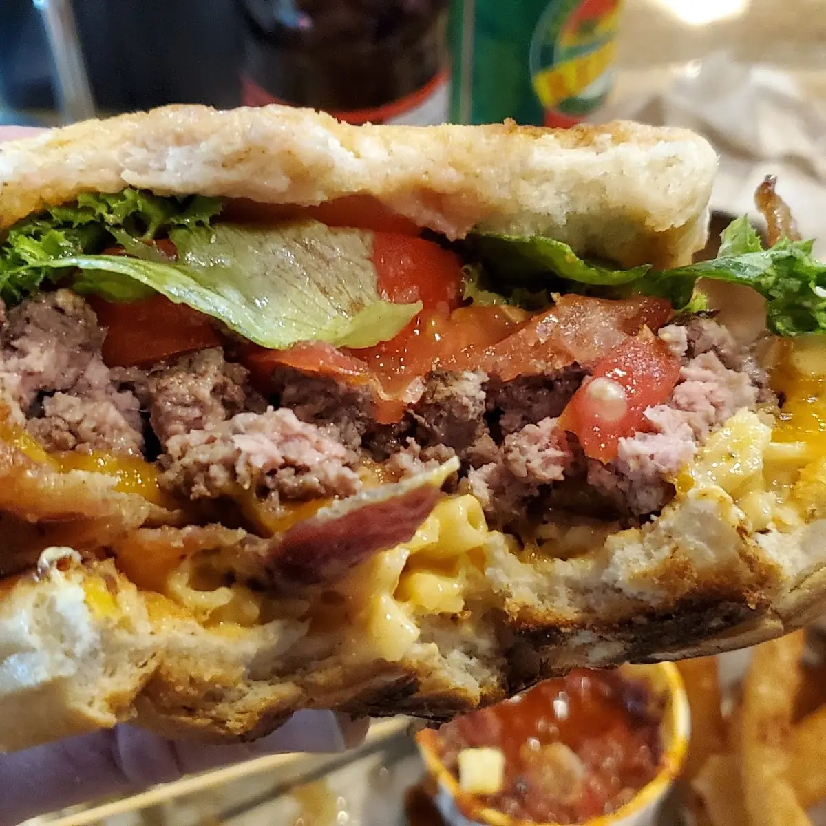 Coronary Burger with Onion Rings