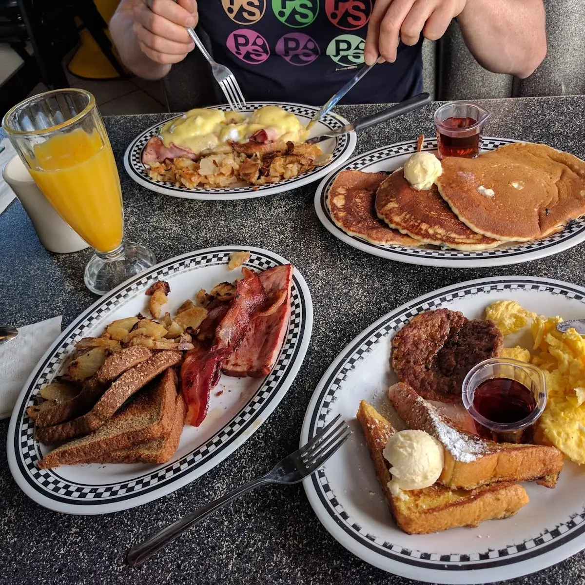 Two Buttermilk Pancakes 2 Eggs Bacon or Sausage