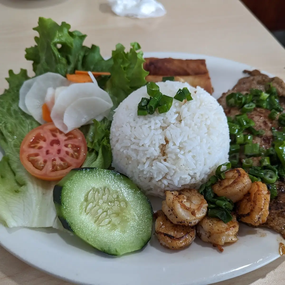 Shredded Pork & Grilled Pork Chop over Broken Rice
