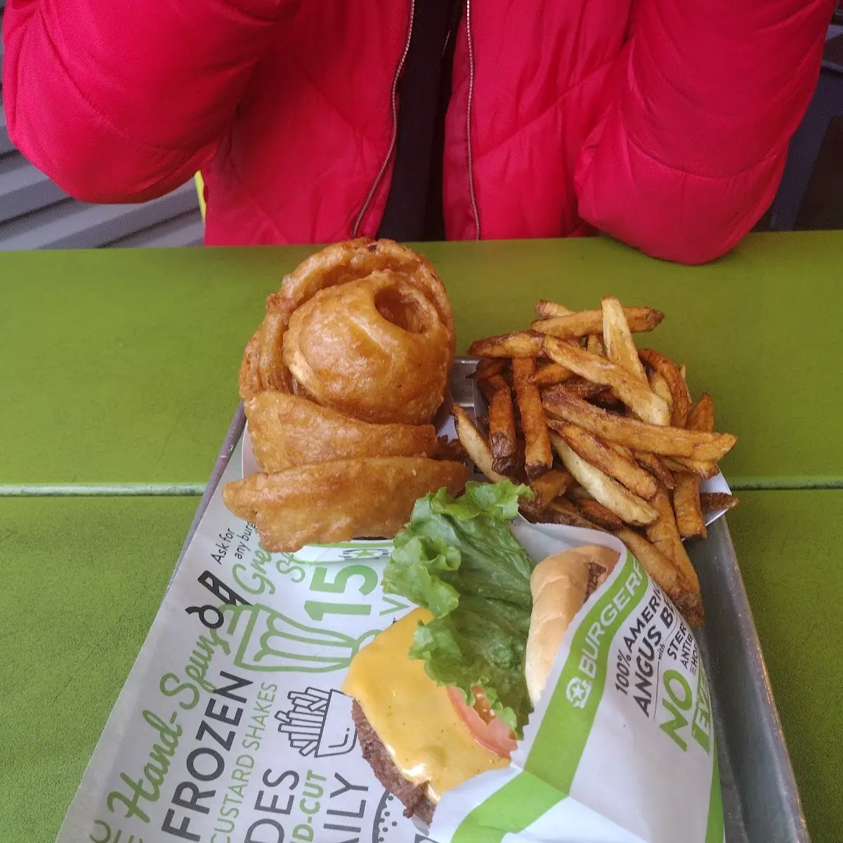 Vegan Cheeseburger Fries and Onions Rings