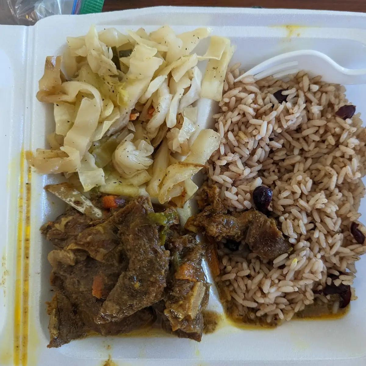 Goat Curry Cabbage Rice and Peas