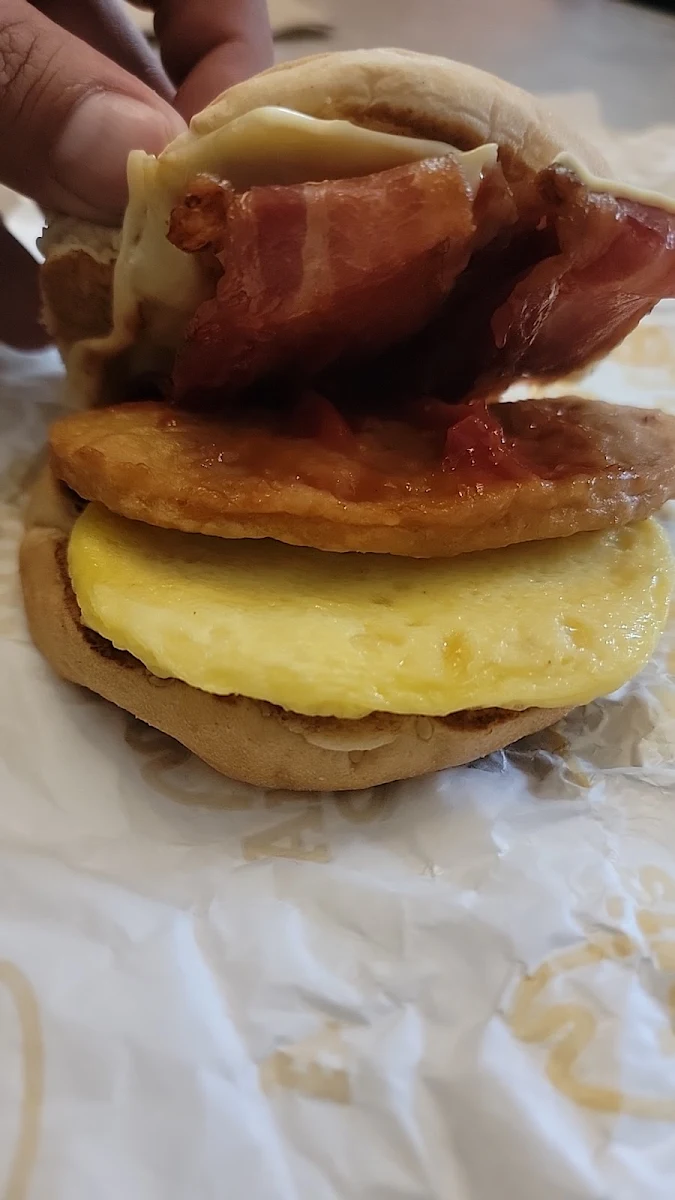 Sausage Egg and Cheese Breakfast Sandwich with Bacon, Arby's