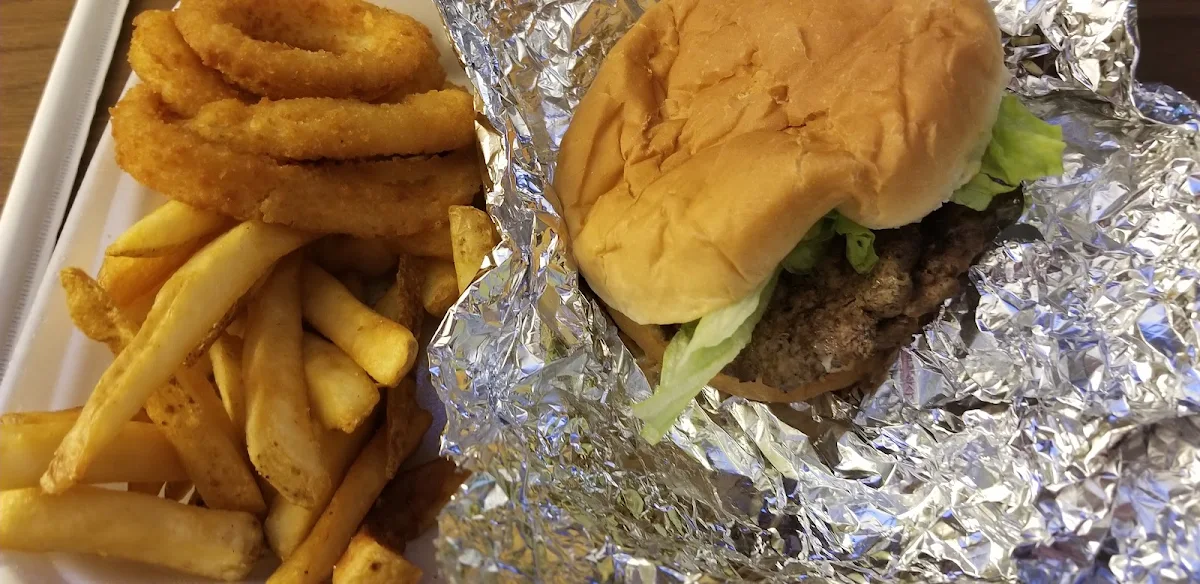 Double Hamburger with Onion Rings & Fries