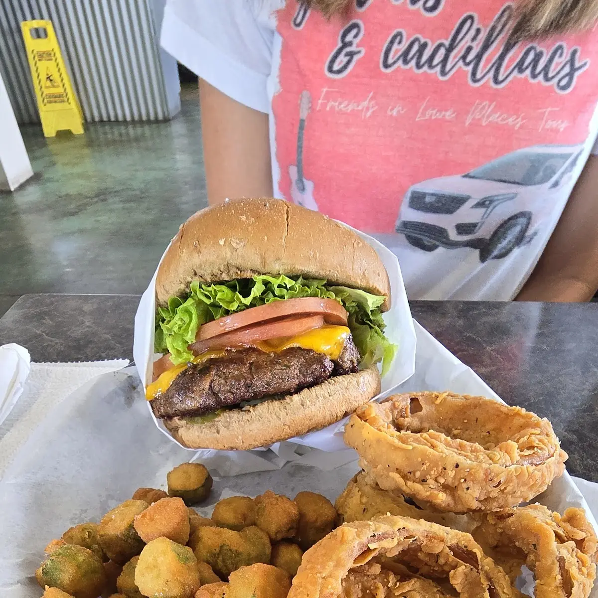 Classic Cheeseburger with Onion Rings & Fried OCRA