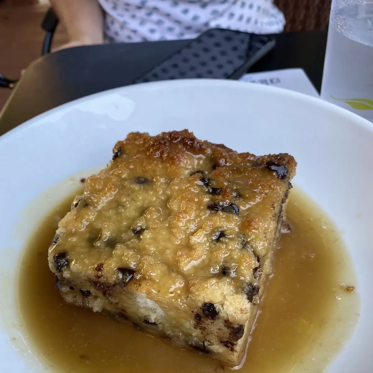 Chocolate Chip Bread Pudding with Bourbon Caramel Sauce