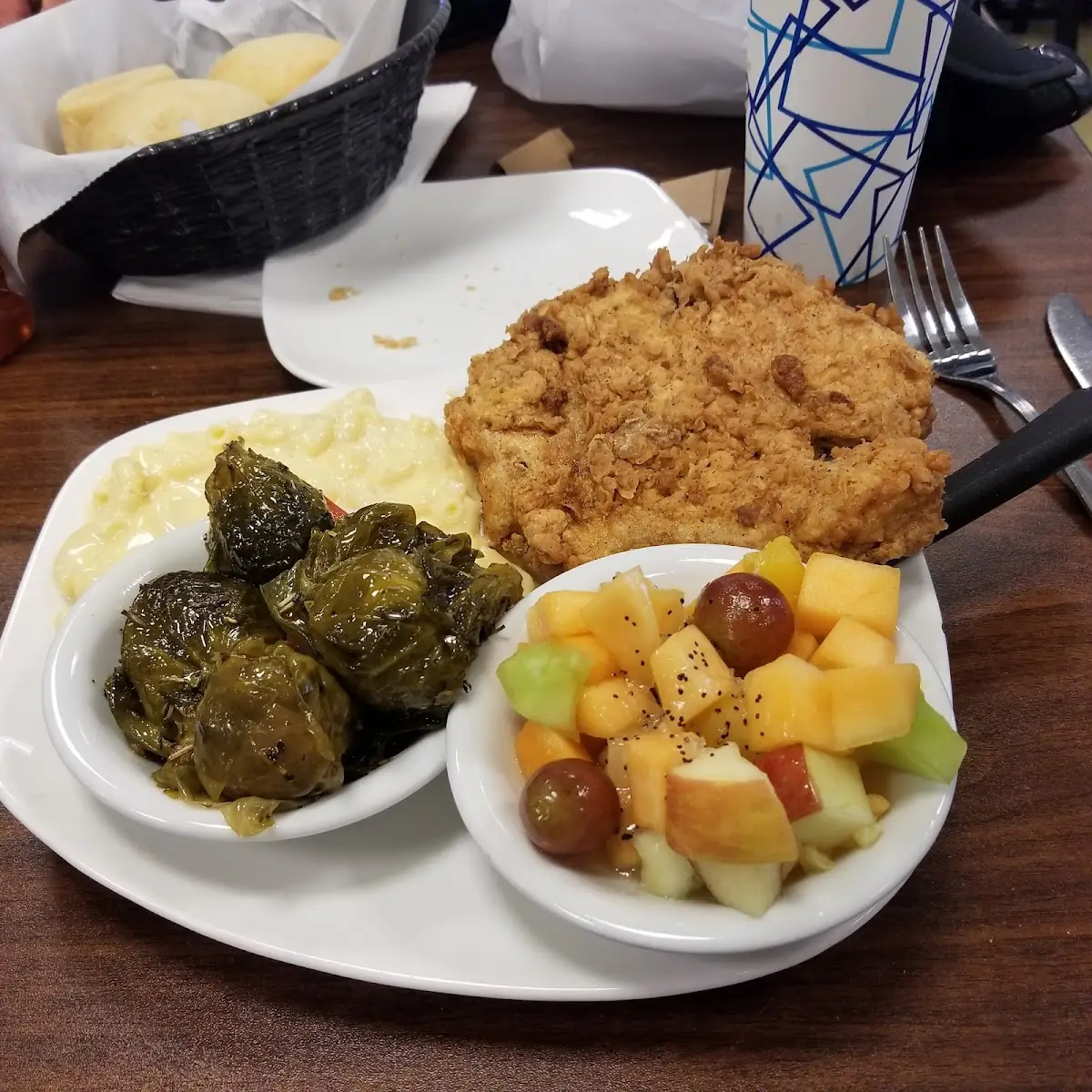 Pork Chop Fruit Salad Brussels Sprouts