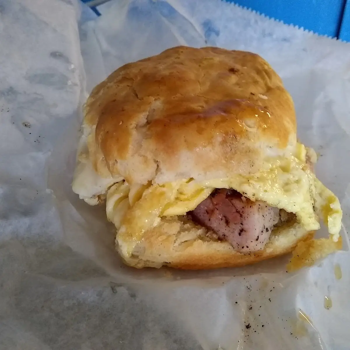 Egg Cheese & Ham on a Homemade Biscuit
