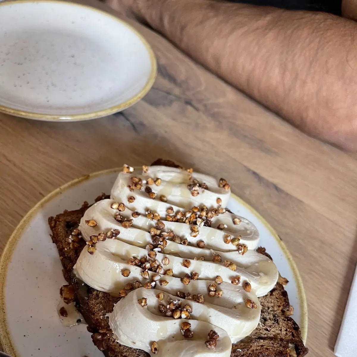 Banana Walnut Bread with Espresso Mascarpone Toasted Buckwheat and Honey