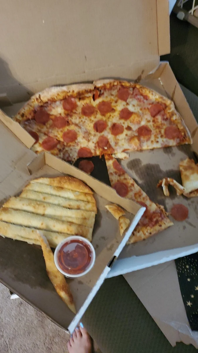Large Cheese Pizza and Cheese Breadsticks