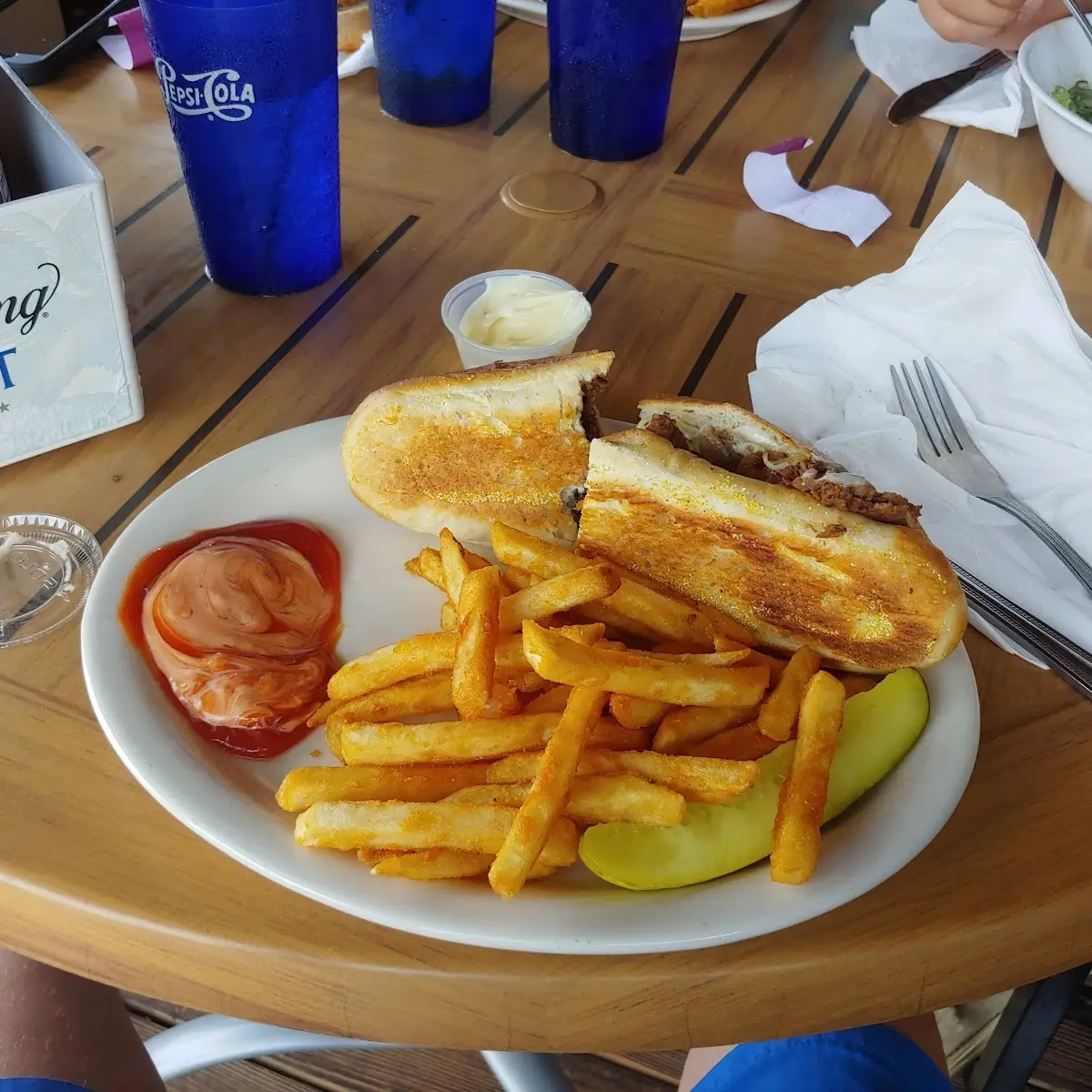 Philly Cheese Steak Sandwich and Fries