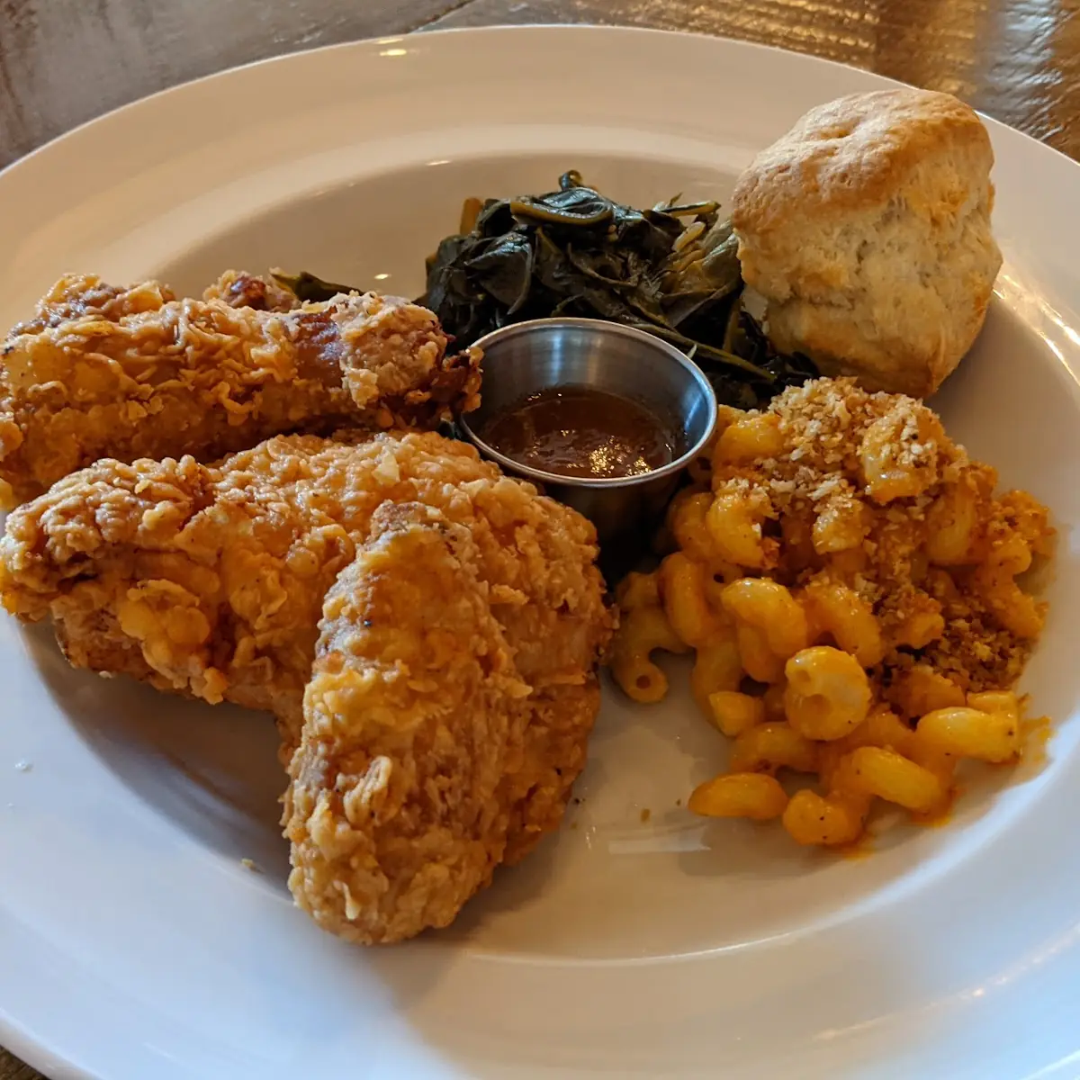 Fried Chicken Mac and Cheese and Greens