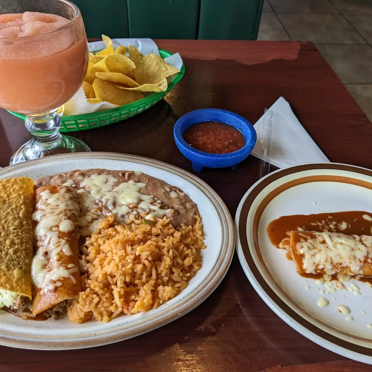Guacamole Tostada Beef Enchilada Rice & Beans