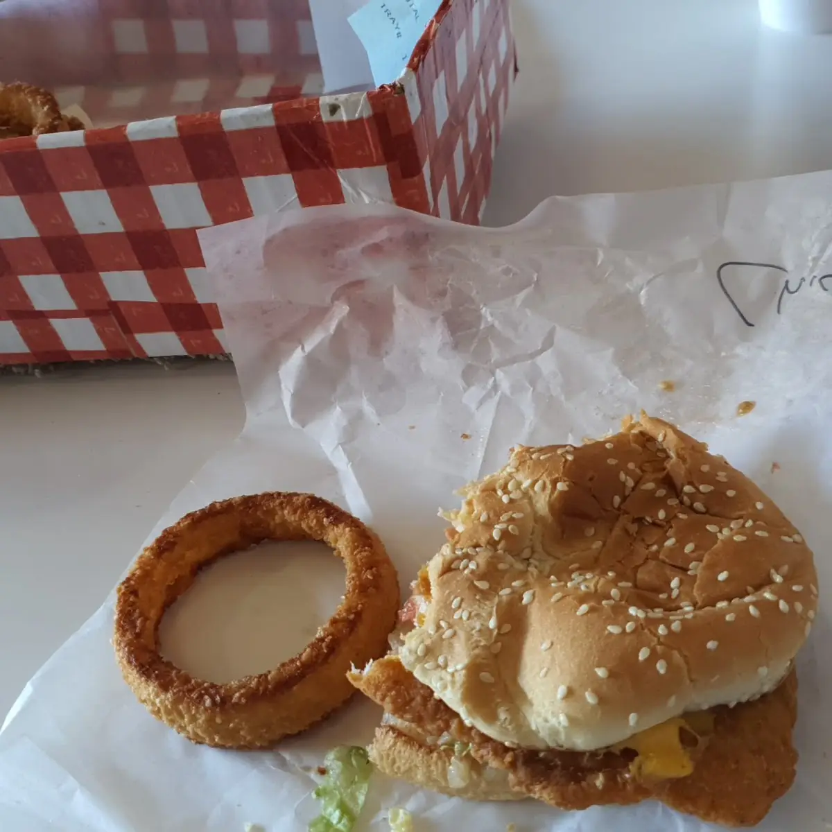 Chicken Sandwich and Onion Rings