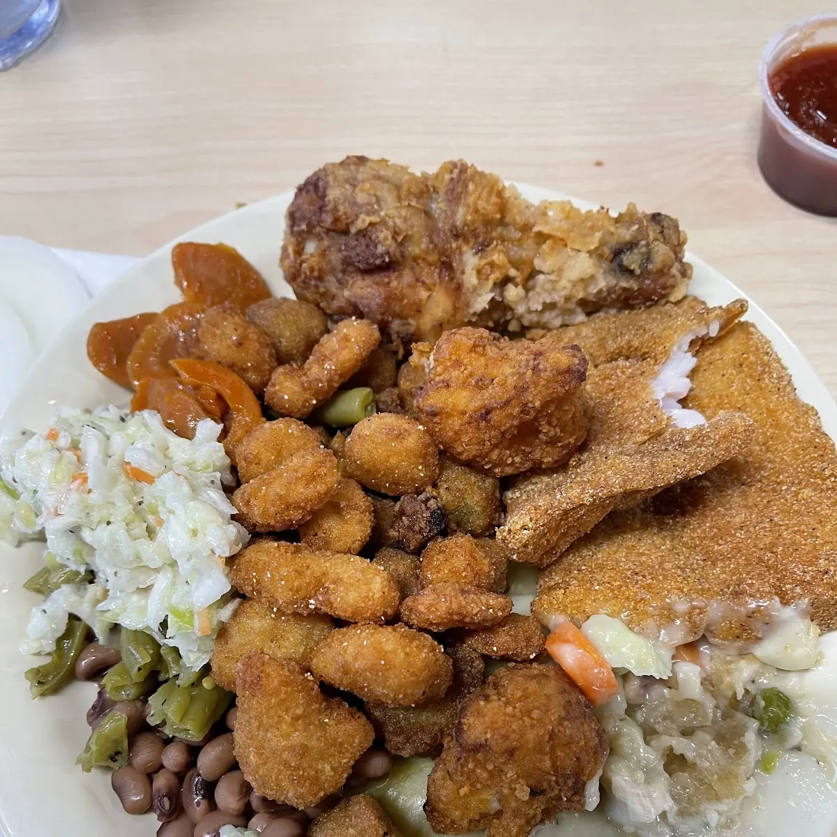 Buffet Plate with Fried Fish Shrimp Etc