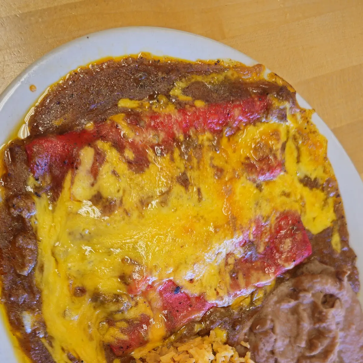 Cheese Enchiladas Plate with Rice on Side