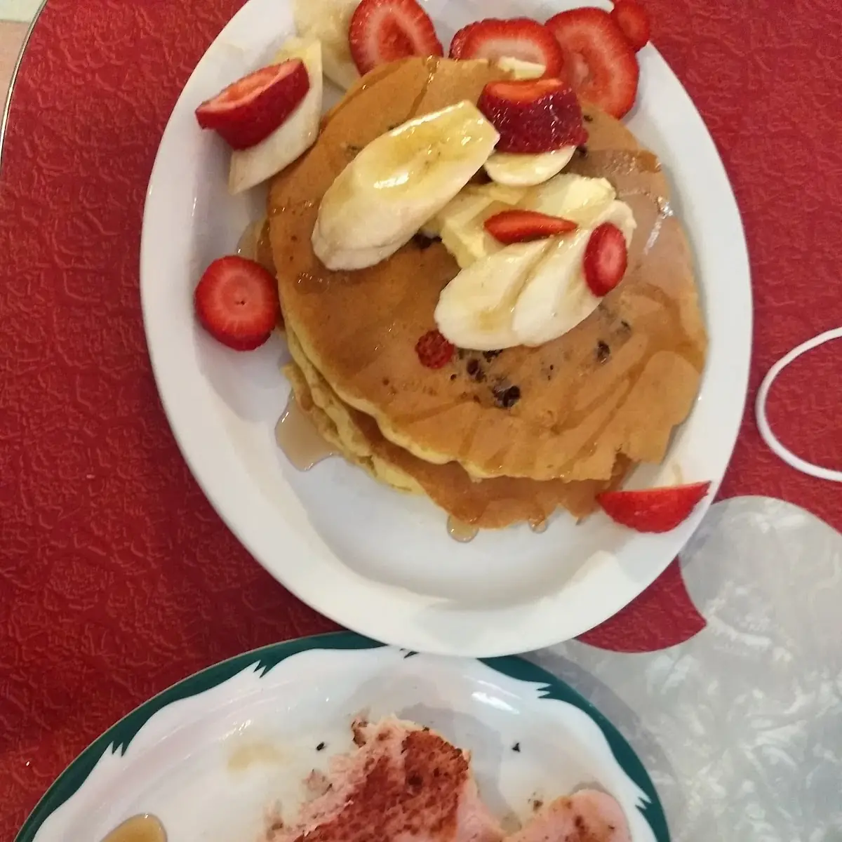 Chocolate Chip Pancakes with Fruit