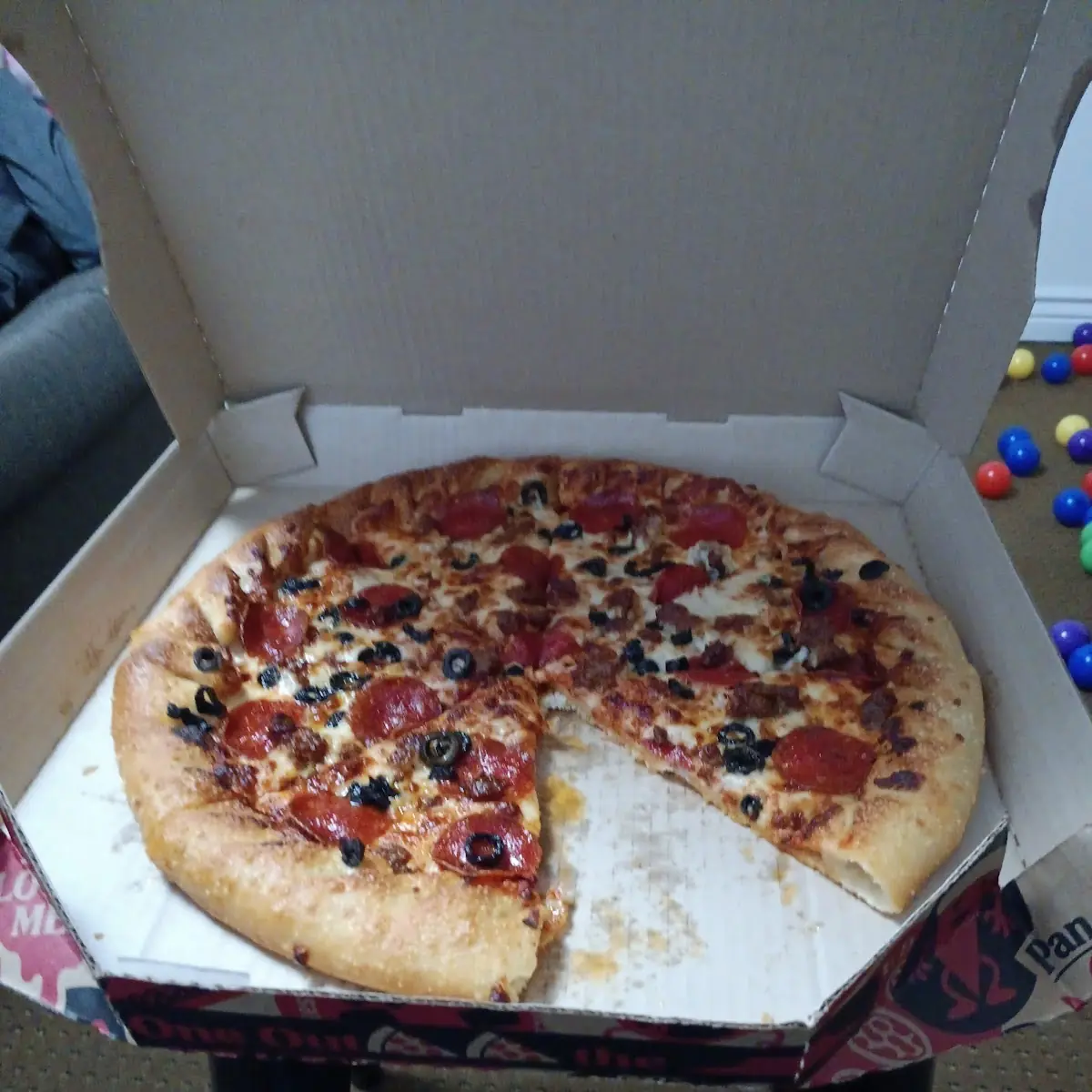 Stuffed Crust Pepperoni Pizza with Olives and Sausage