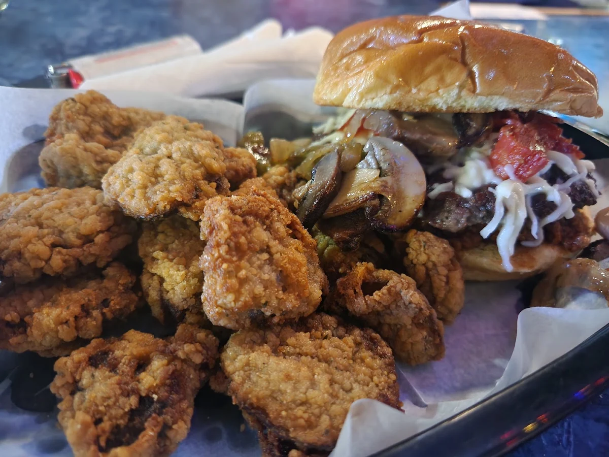 Pizza Burger with Breaded Mushrooms
