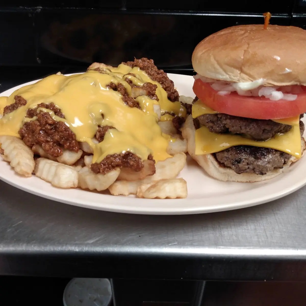 Double Cheeseburger and Chili Cheese Fries