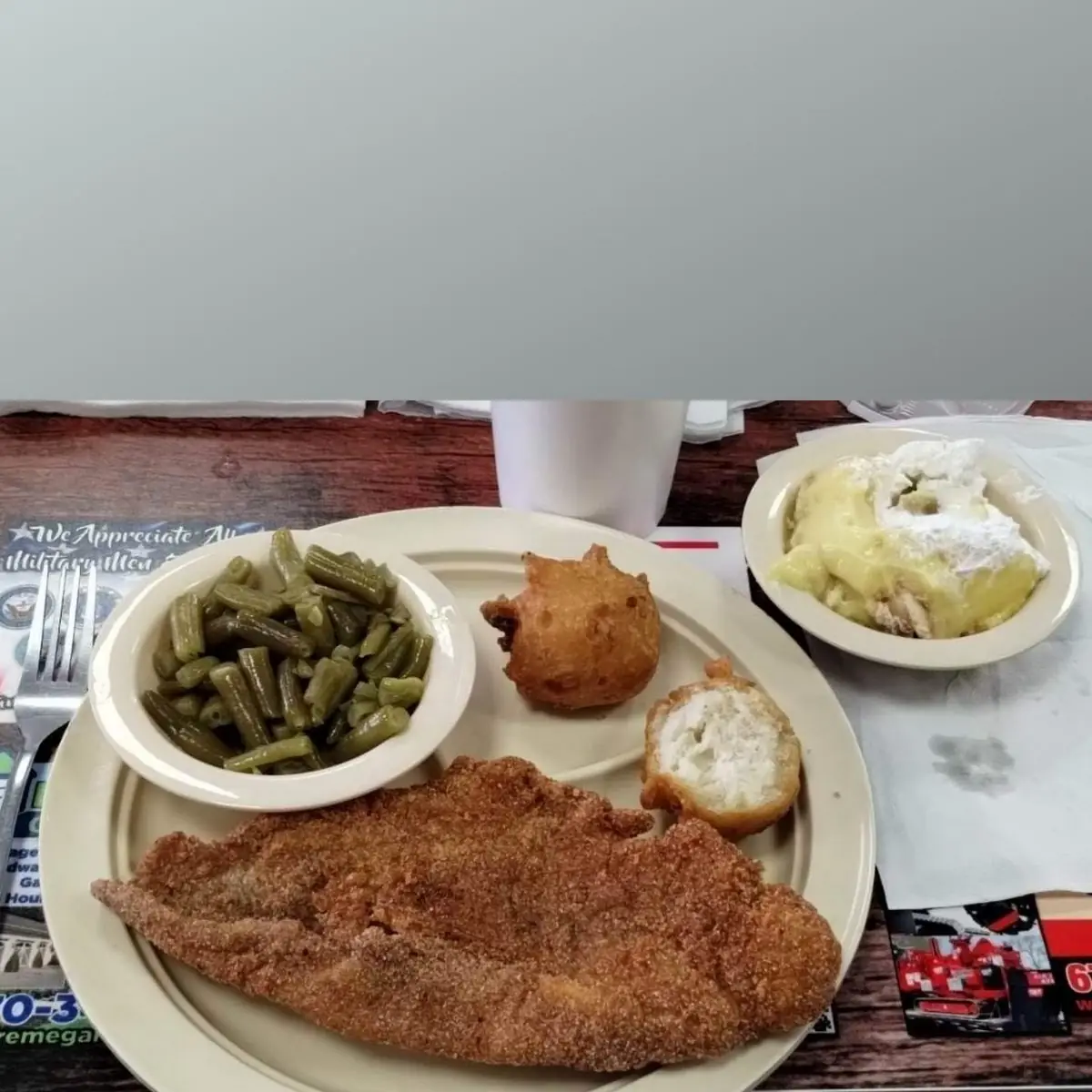 Fried Catfish Hush Puppies and Green Beans