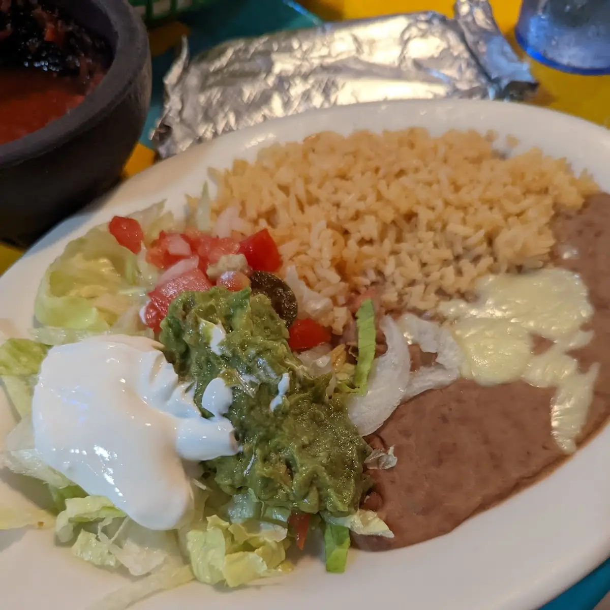 Rice Refried Beans and Cheese Pico De Gallo Guacamole