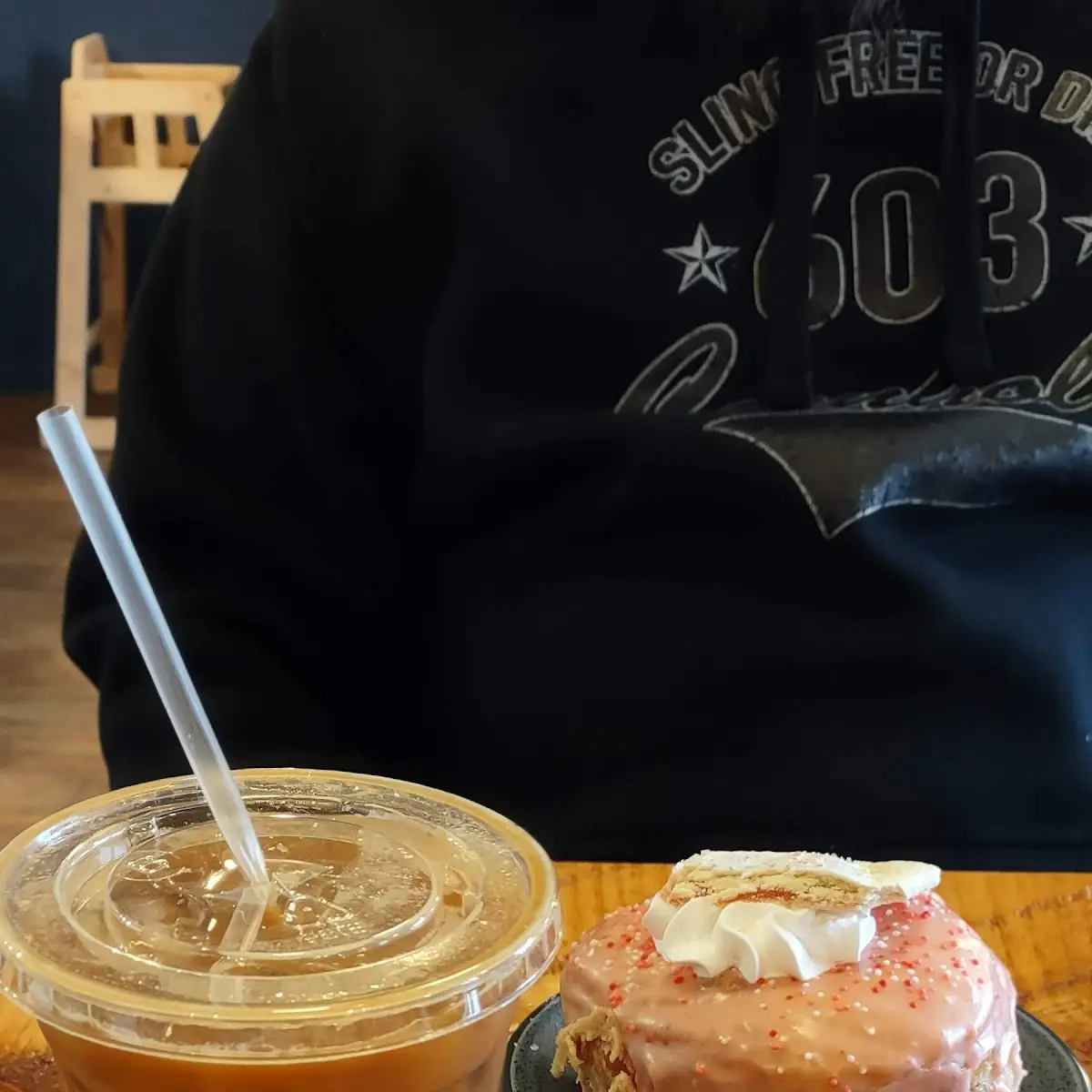 Cold Shoulder Cold Brew with Espresso and Strawberry Donut