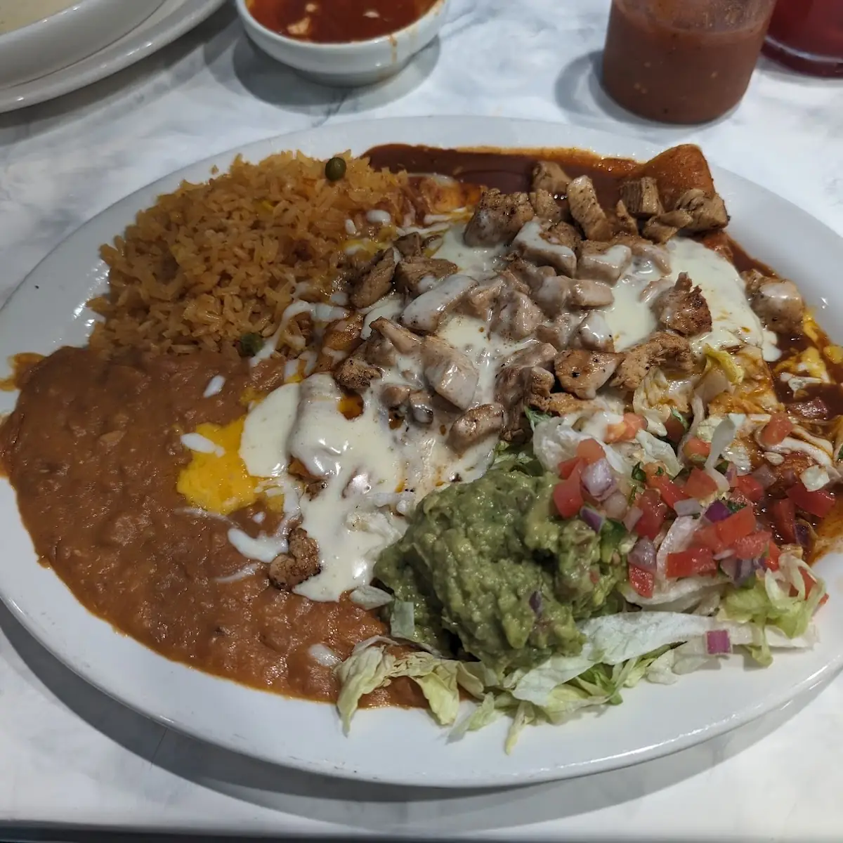 Chicken Quesadilla with Rice and Beans
