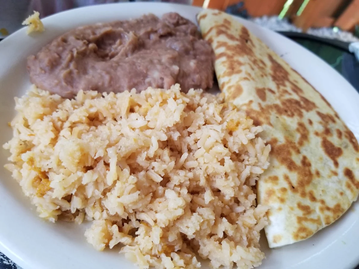 Shrimp Quesadilla with Rice and Beans