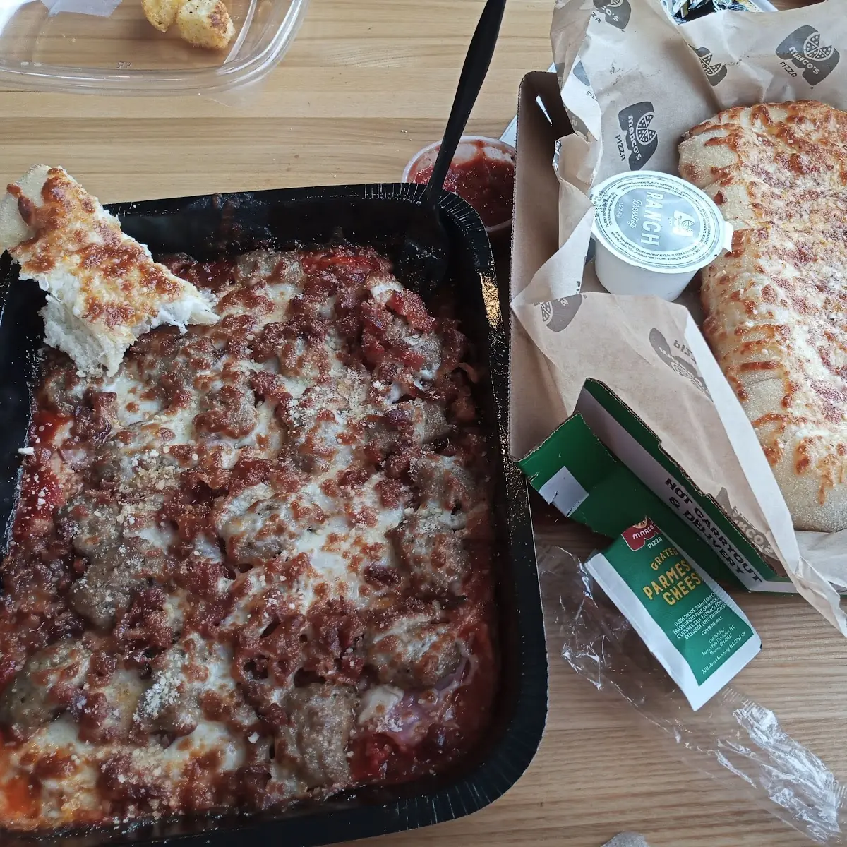 All Meat Pizza and Breadsticks