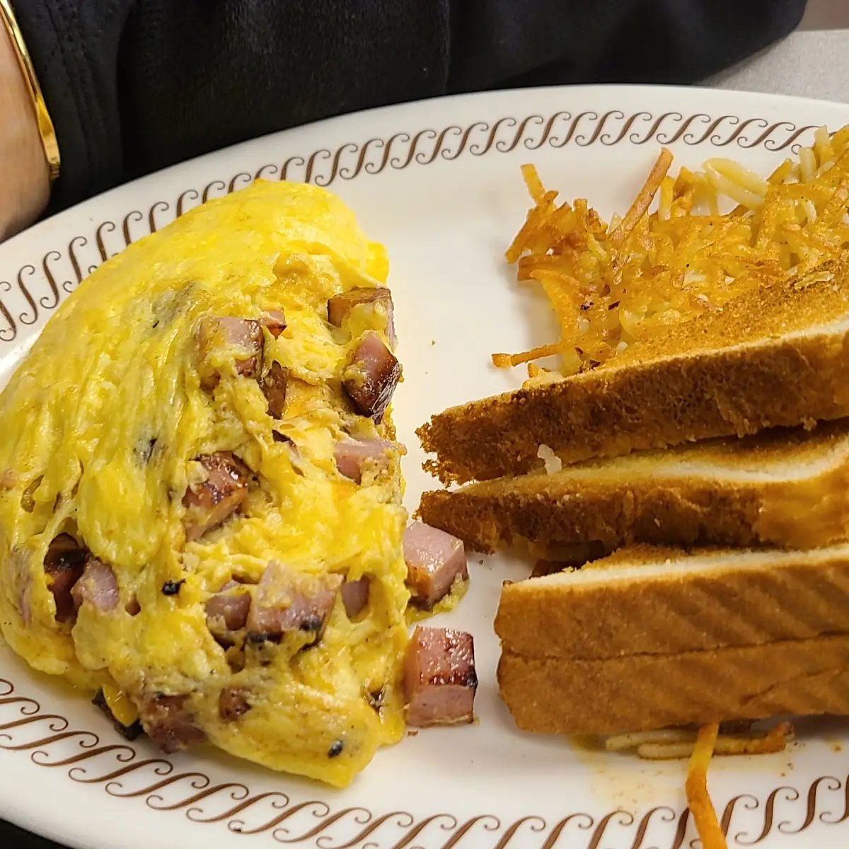 Ham and Cheese Omelette and Hash Browns