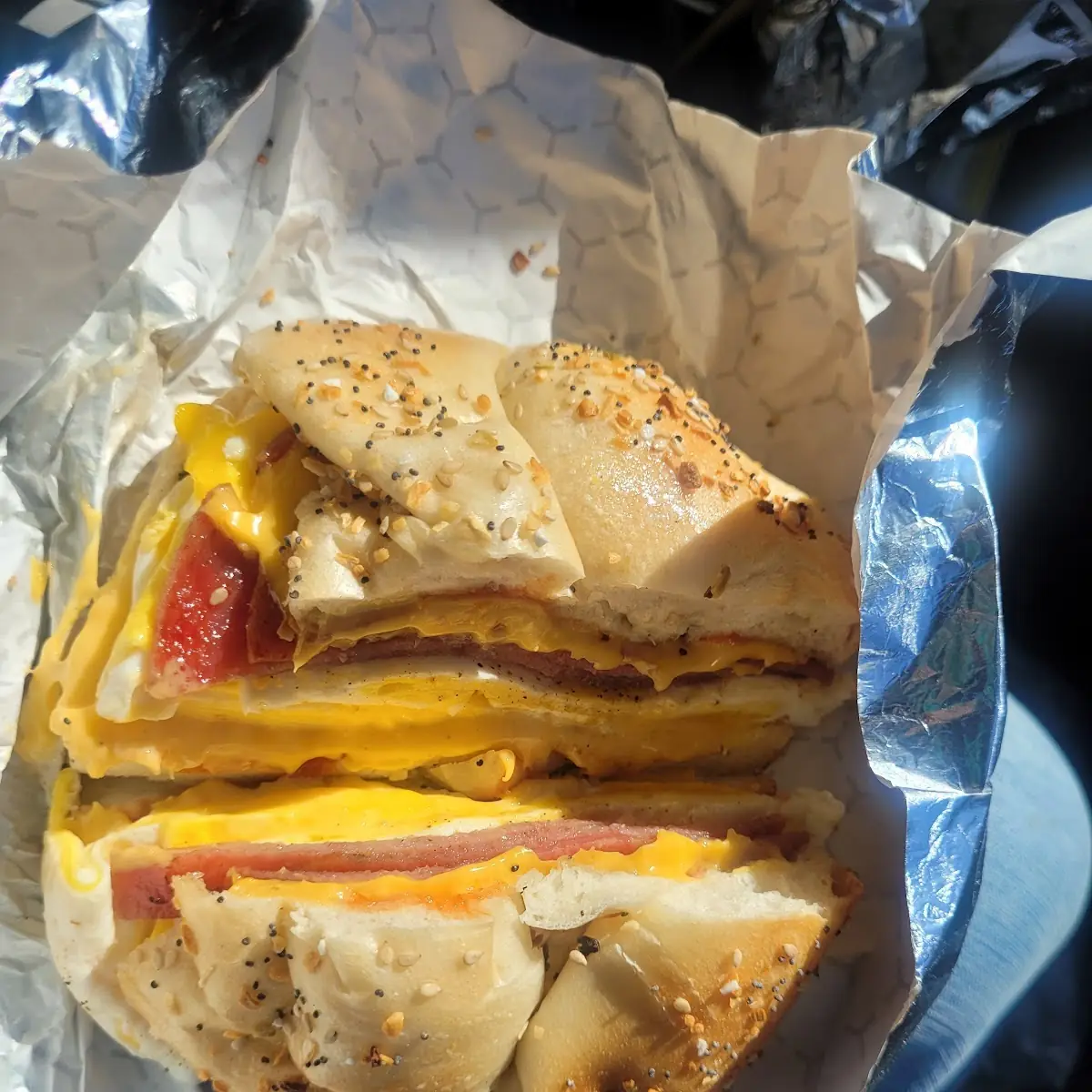 Taylor Ham Egg and Cheese on an Everything Bagel