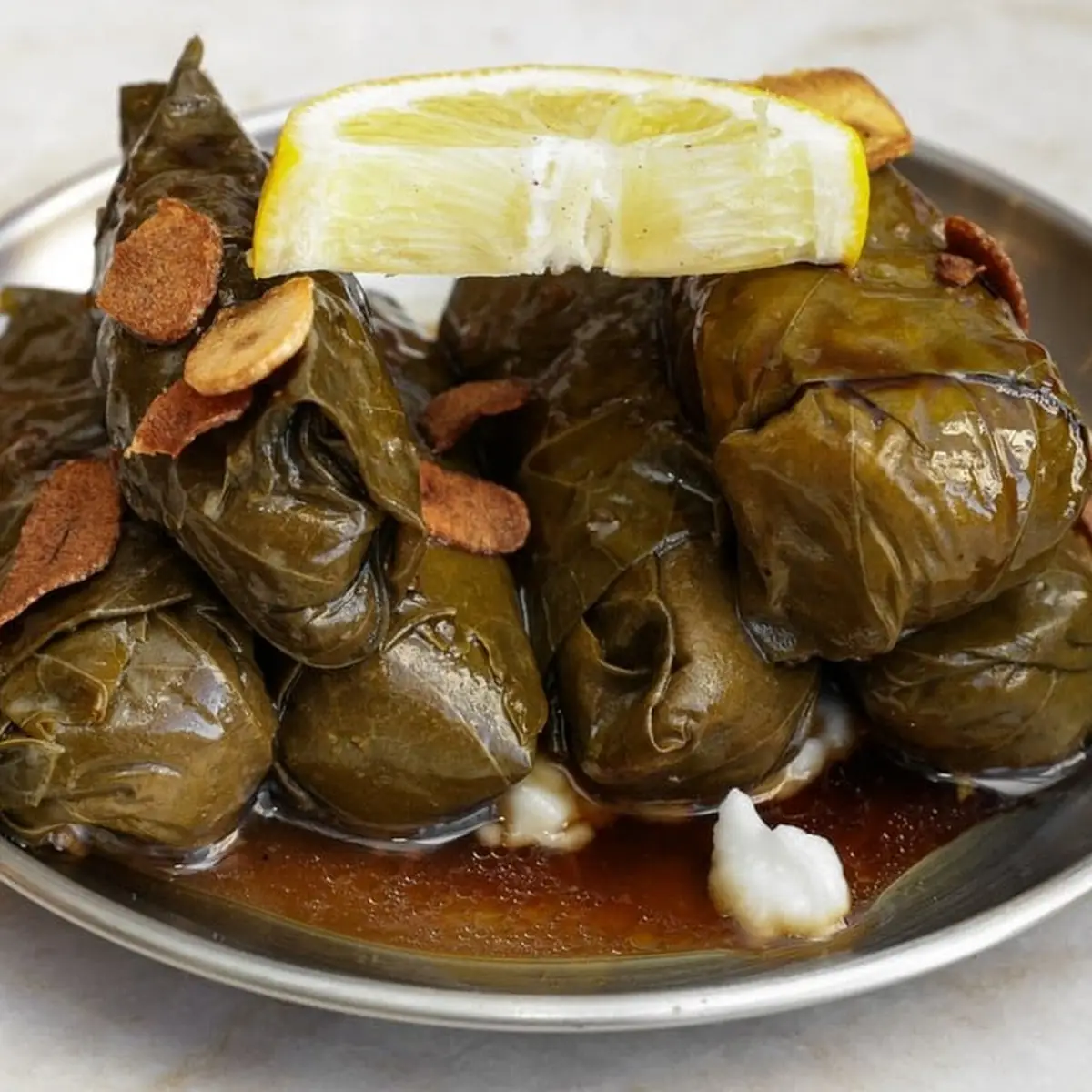 Stuffed Grape Leaves with Lemon Slice