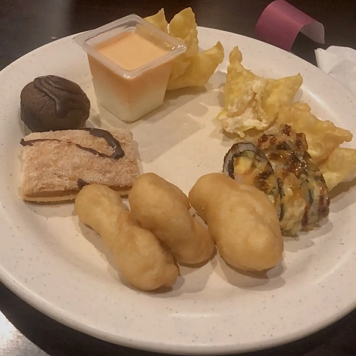 Sushi Crab Rangoon Chicken and Desserts