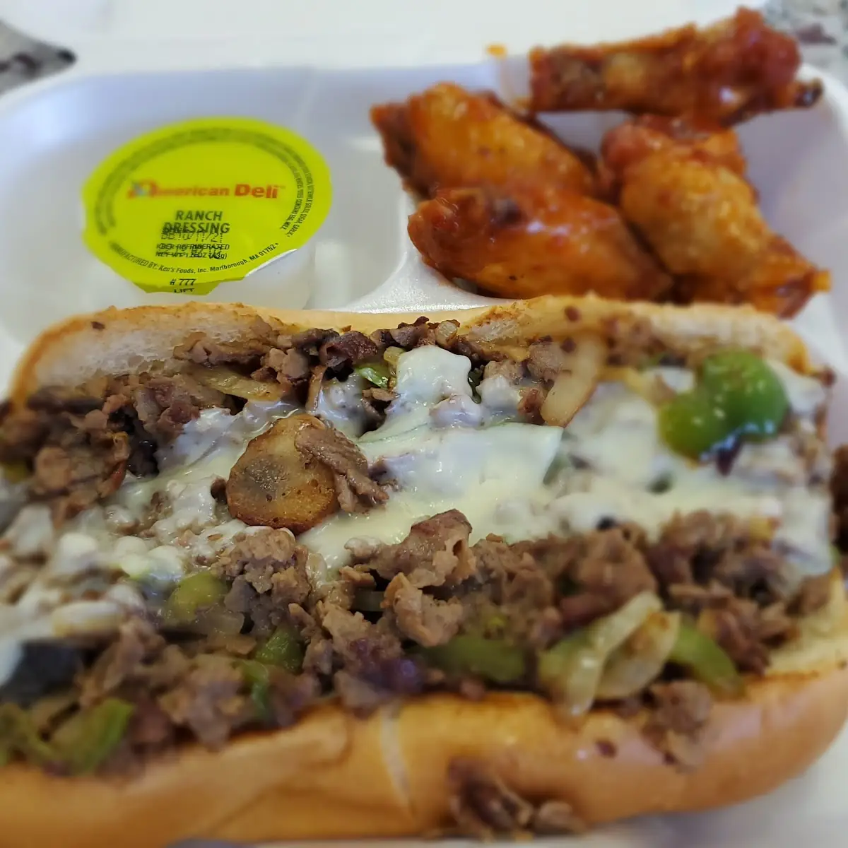 Philly Cheese Steak Sandwich with Wings