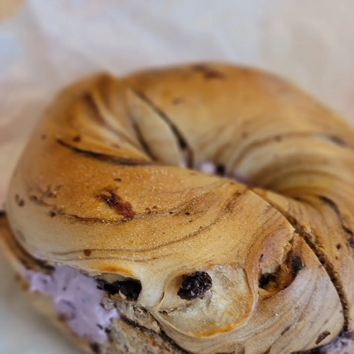 Cinnamon Raisin Bagel with Blueberry Cream Cheese