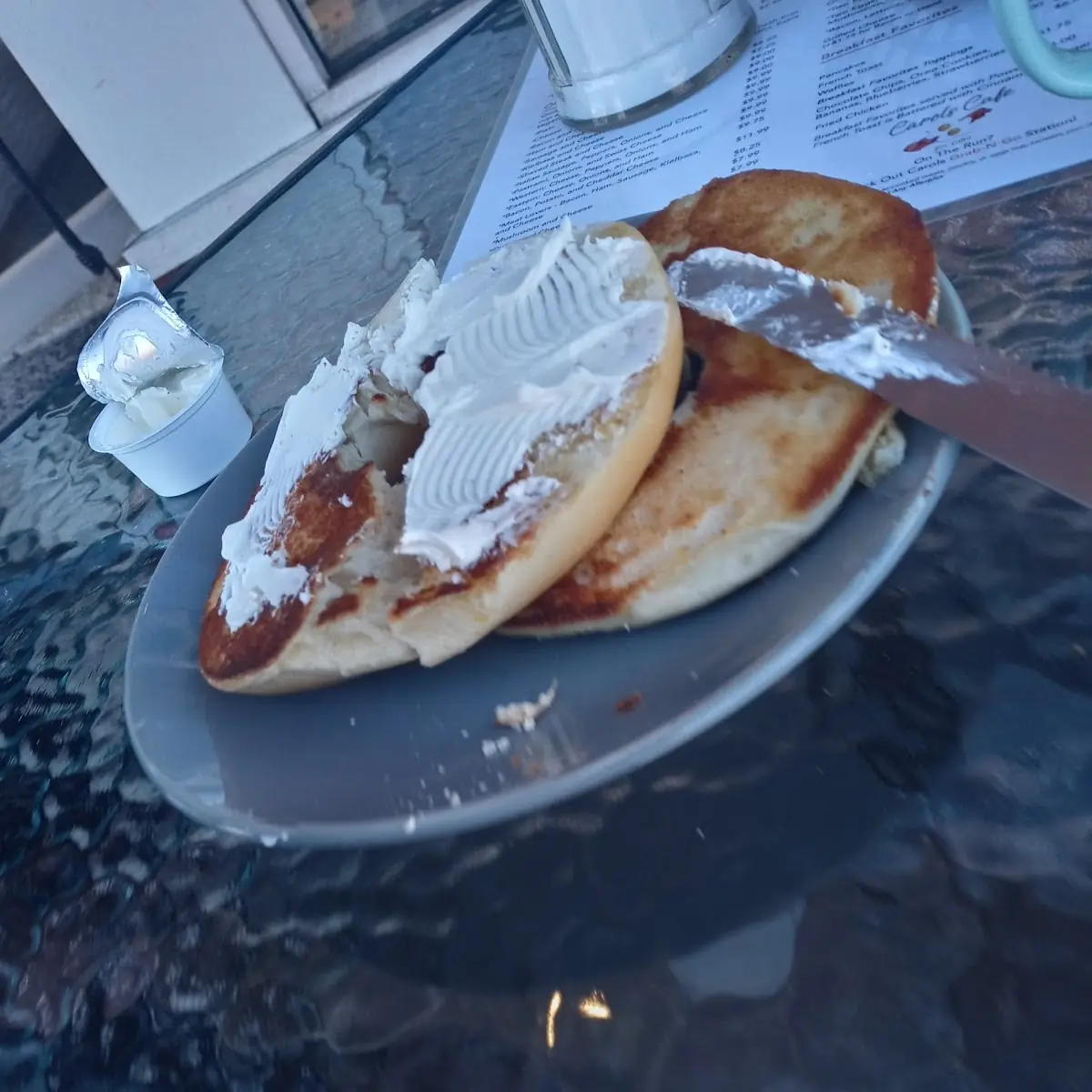 Bagel Grilled with Cream Cheese on Side