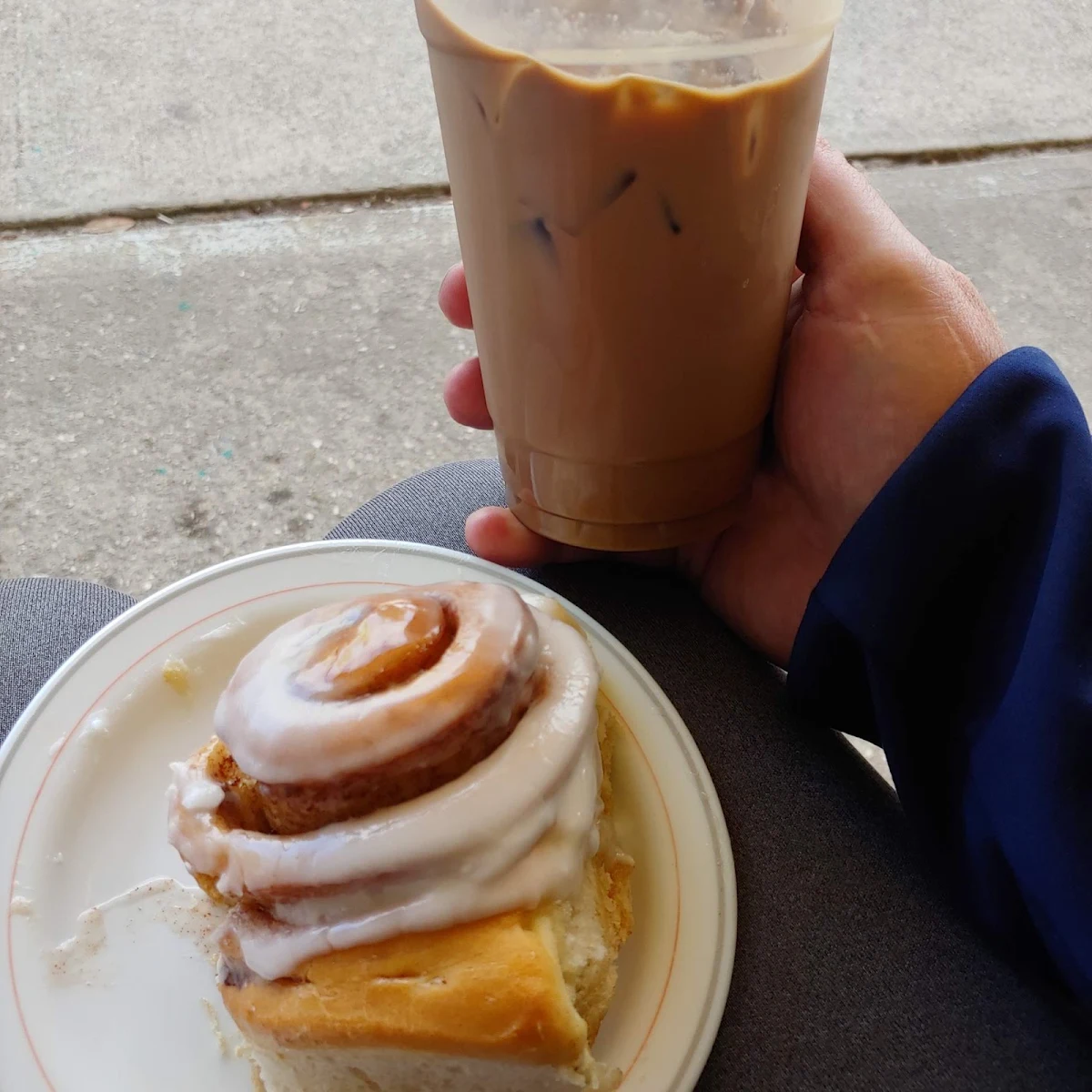 Iced Coffee and Cinnamon Bun