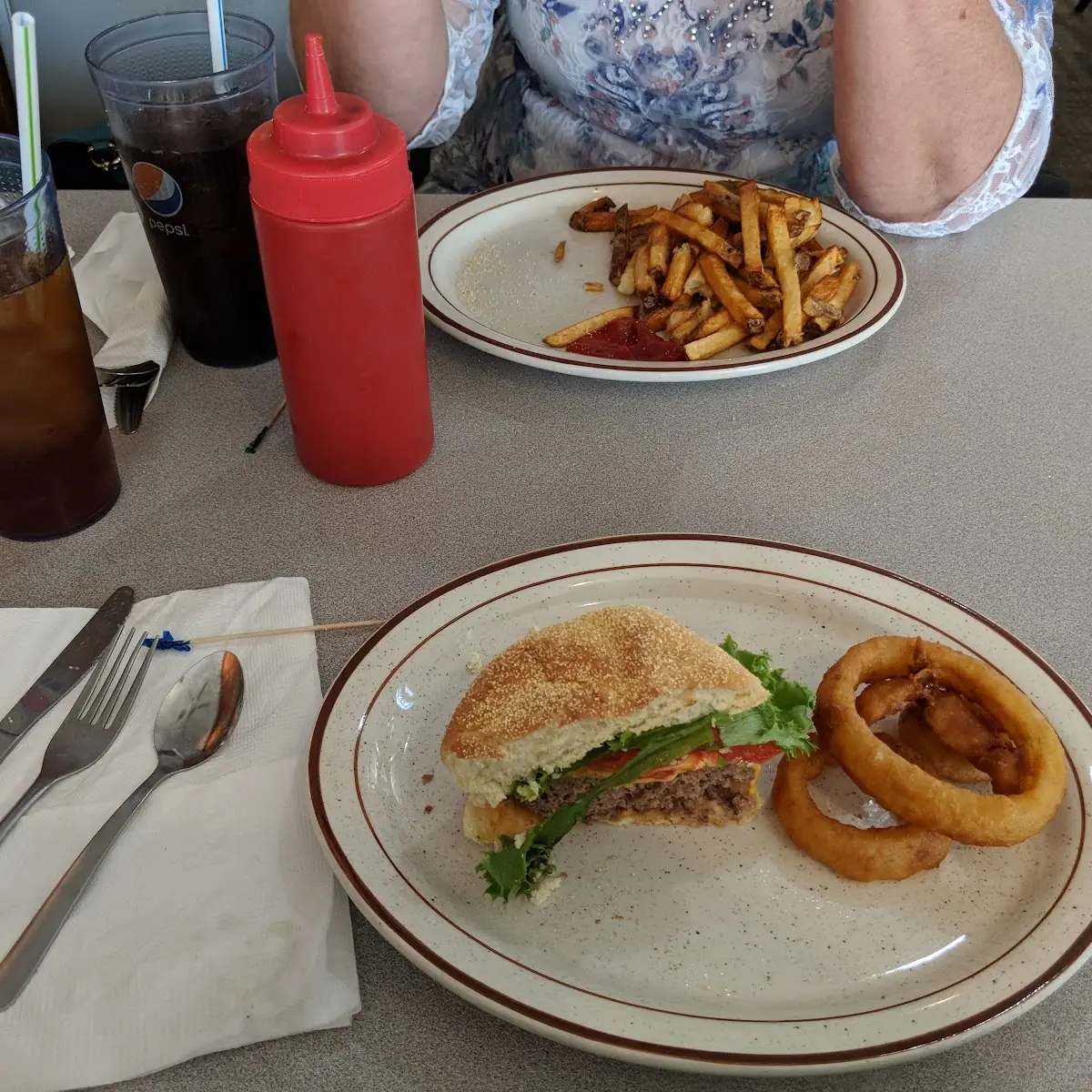 Schlepp Burger and Onion Rings