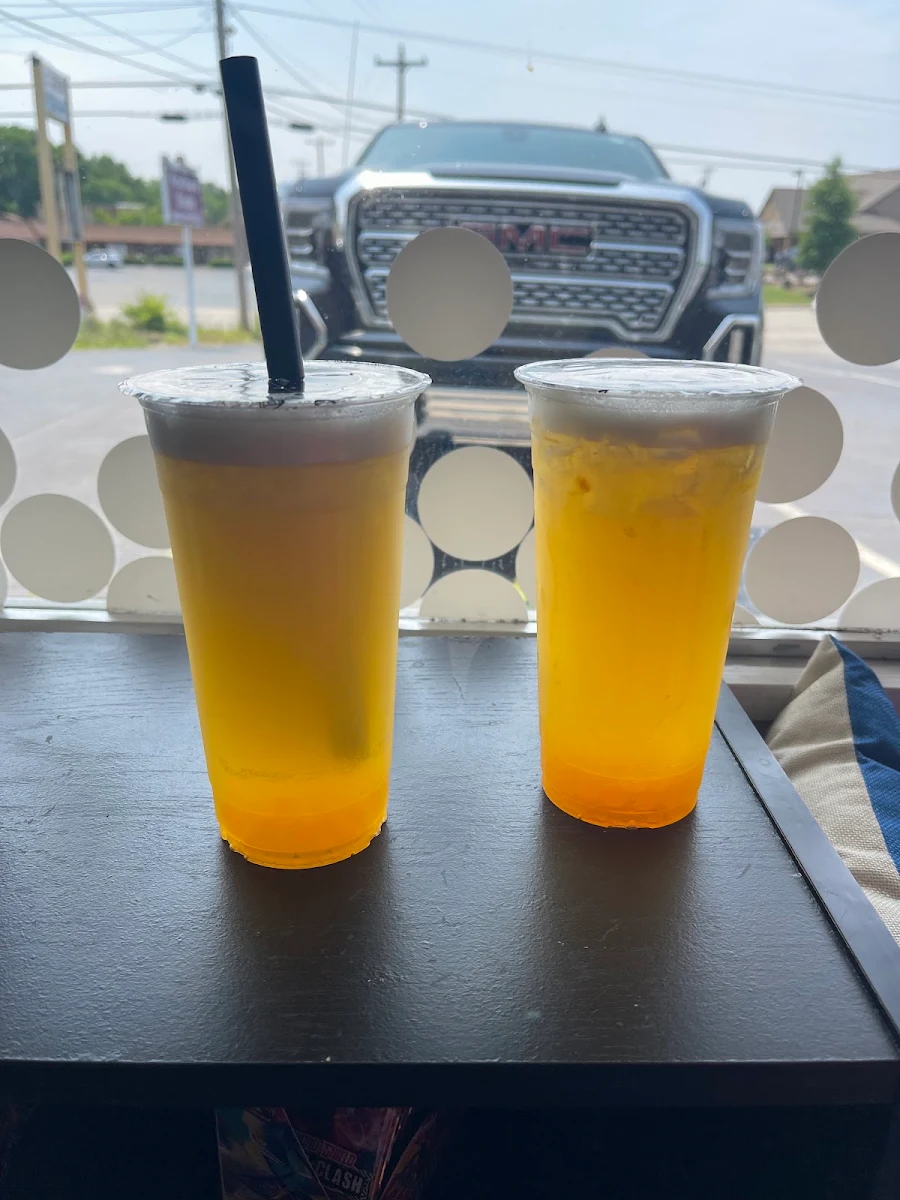 Mango Tea with Passion Fruit Popping Boba